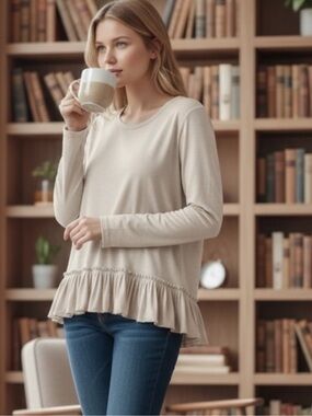 LOGO Lori‎ Goldstein Tunic Top With Ruffled Hem